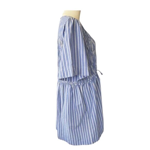 Apiece Apart Adorna Smocked Striped Cotton Mini Dress Blue White Size Medium - Picture 5 of 9
